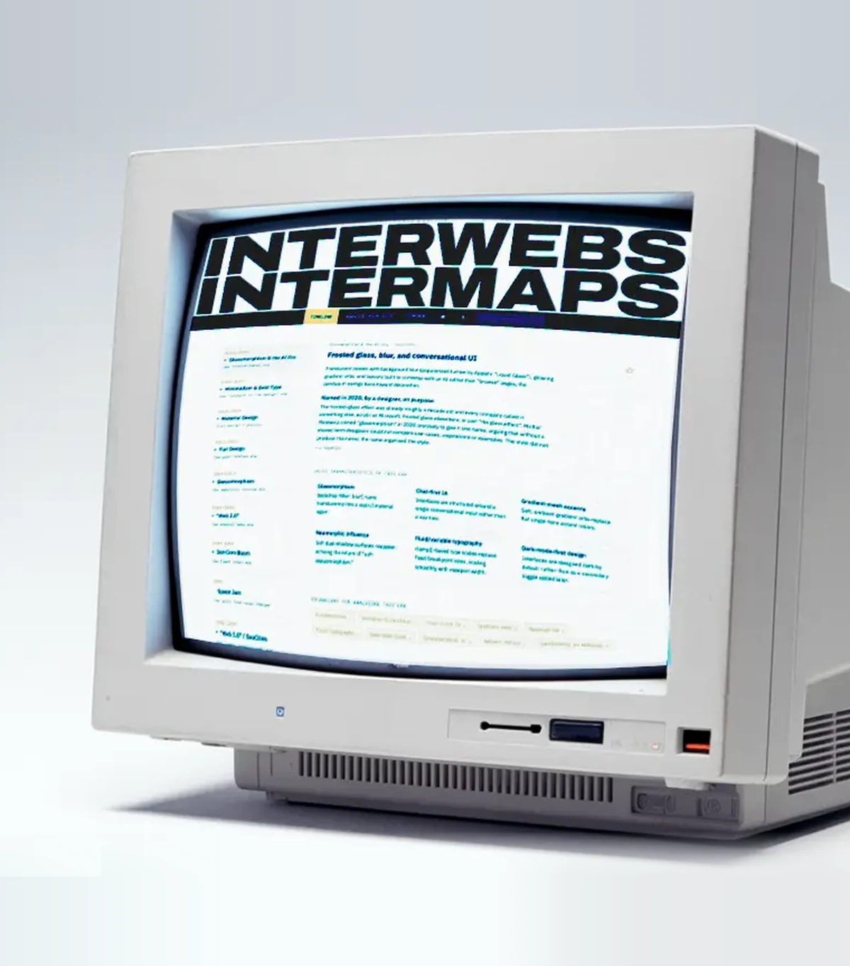 The Interwebs Intermaps home page on a beige CRT monitor
